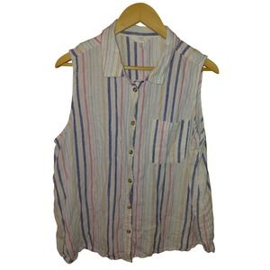 Time and Tru Womens XXXL 22 Striped Button Down Shirt Short Sleeve
